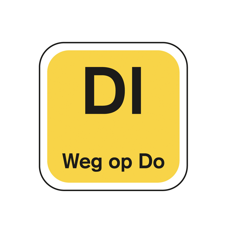 HACCP dagsticker dinsdag 'weg op' 19x19mm afwasbaar bestellen | EETikon