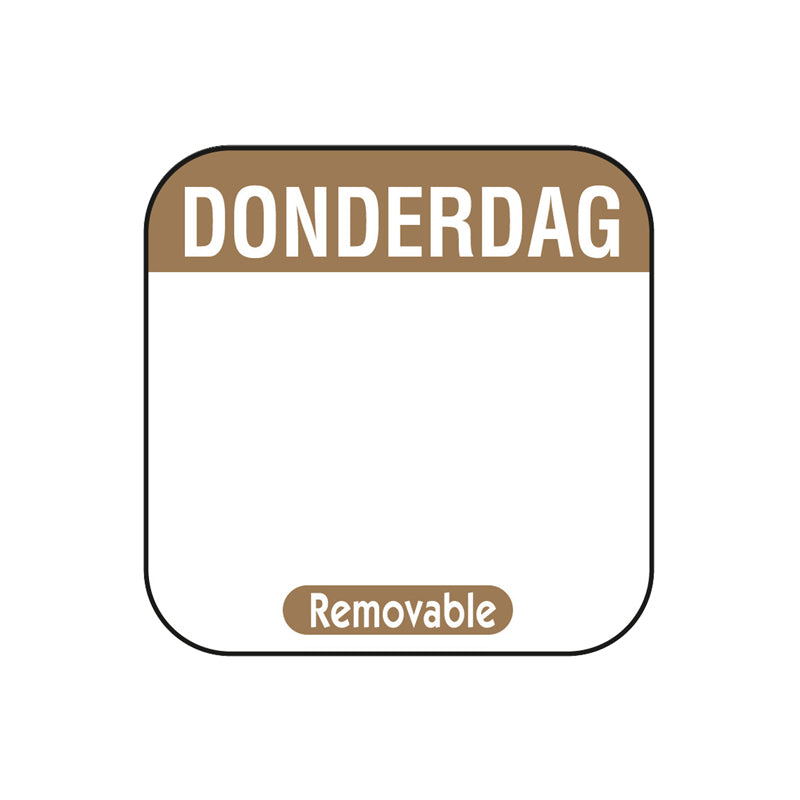 HACCP dagsticker donderdag 25x25mm afneembaar bestellen | EETikon