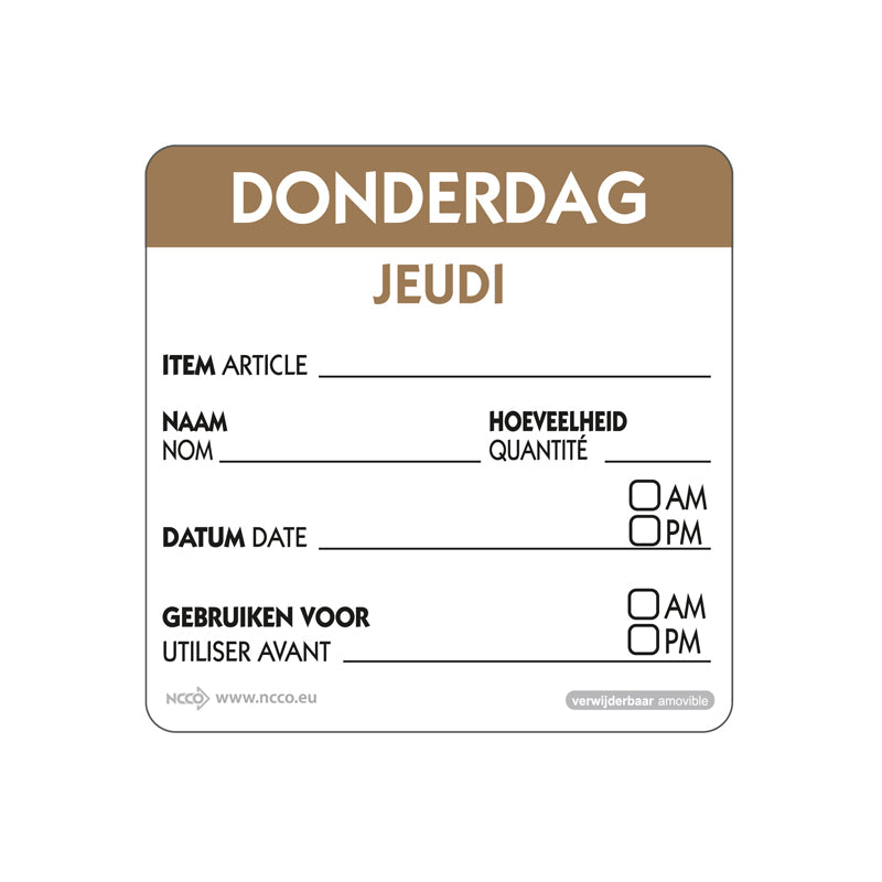 HACCP Informatie daglabel donderdag 50x50mm afneembaar bestellen | EETikon