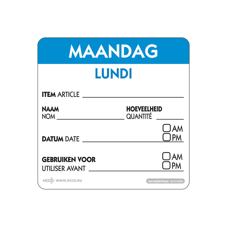 HACCP Informatie daglabel maandag 50x50mm afneembaar | EETikon