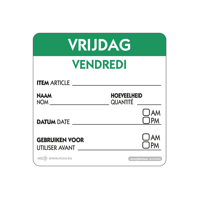 HACCP Informatie daglabel vrijdag 50x50mm afneembaar bestellen | EETikon