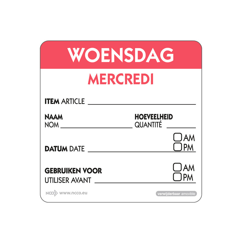 HACCP Informatie daglabel dinsdag 50x50mm afneembaar bestellen | EETikon