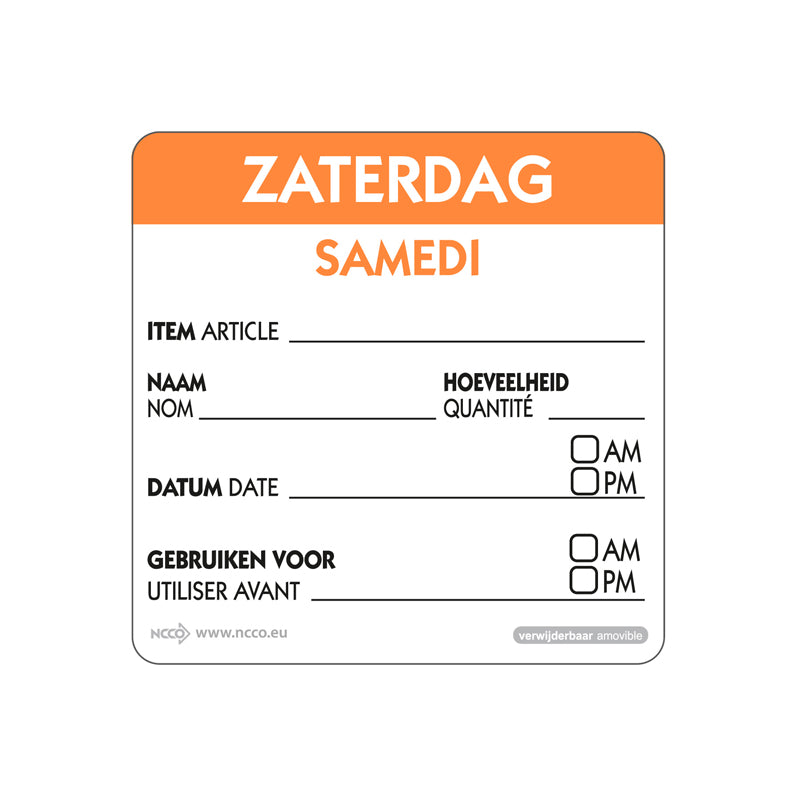 HACCP Informatie daglabel zaterdag 50x50mm afneembaar bestellen | EETikon