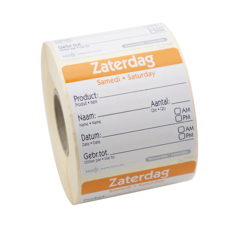 HACCP zaterdag Samedi stickers op rol bestellen | EETikon