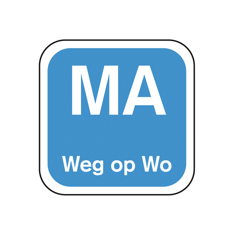 HACCP dagsticker maandag 'weg op' 19x19mm afwasbaar bestellen | EETikon