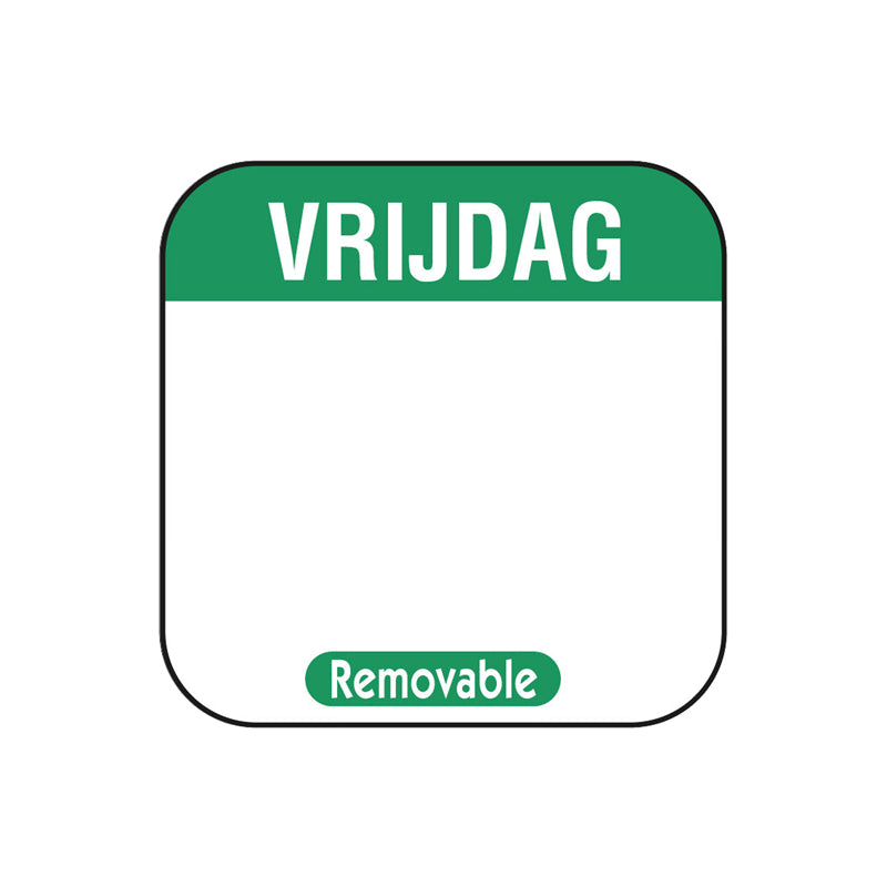 HACCP dagsticker vrijdag 25x25mm afneembaar bestellen | EETikon
