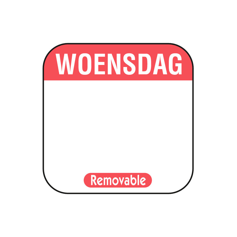 HACCP dagsticker woensdag 25x25mm afneembaar bestellen | EETikon