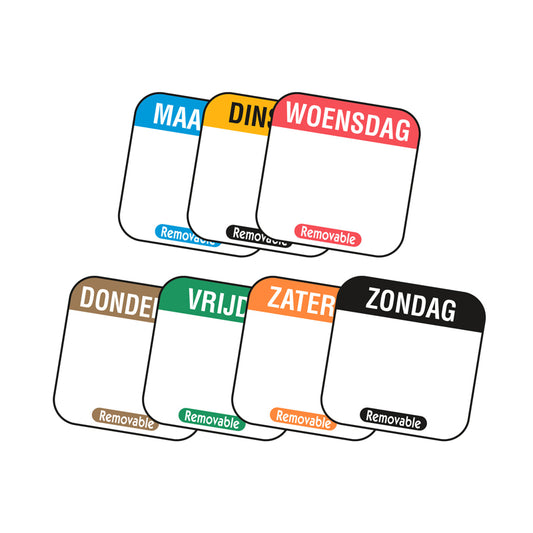 Set HACCP dagstickers maandag t/m zondag schrijfvlak 25x25mm afneembaar bestellen | EETikon