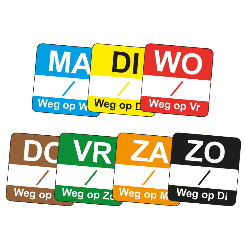 Dispenser incl. HACCP dagstickers maandag t/m zondag OPLOSBAAR - 500/rol