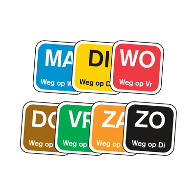 Dispenser incl. HACCP stickers maandag t/m zondag weg op afwasbare stickers