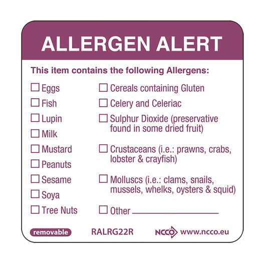 Allergenen waarschuwing sticker 50x50mm afneembaar - 500/rol